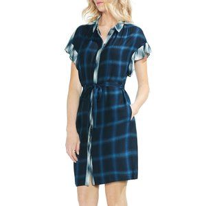 Vince Camuto Blue tartan plaid ruffle dress